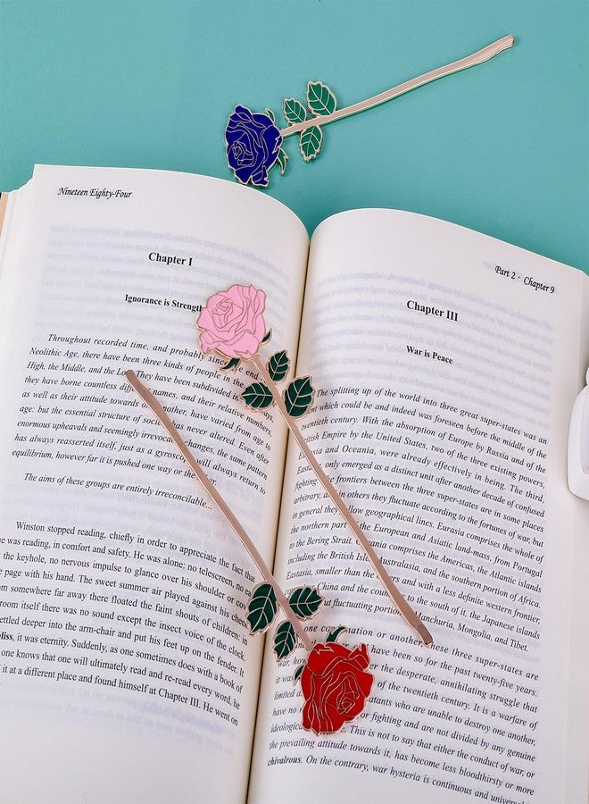 simarro Metal Rose Bookmark, Flower Book Page Holder for Reading Lovers, Cute Bookmarks Gift for Teacher Appreciation Gifts Valentine Mother's Day Thanksgiving Gift for Women Girls(Red) - Image 3