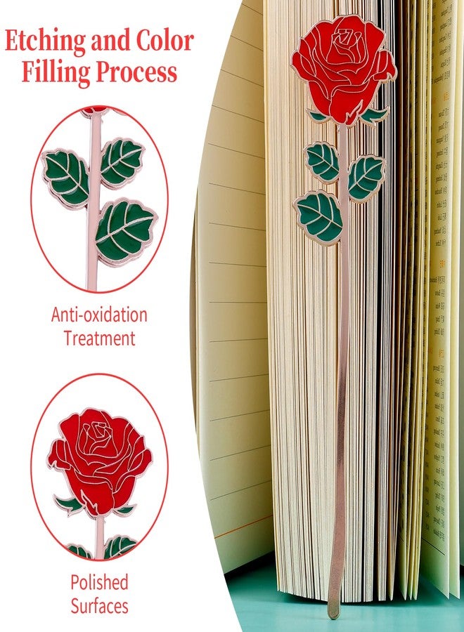 simarro Metal Rose Bookmark, Flower Book Page Holder for Reading Lovers, Cute Bookmarks Gift for Teacher Appreciation Gifts Valentine Mother's Day Thanksgiving Gift for Women Girls(Red) - Image 4