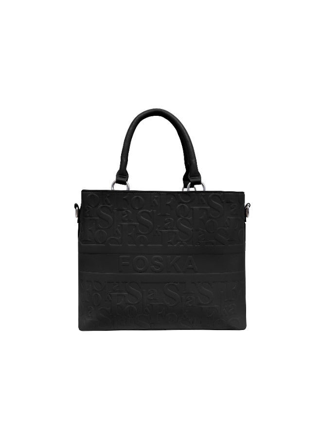 فوسكا شنطة Foska كتف نسائية جلد ناعم – تصميم كلاسيكي و واسع لون أسود – مقاس 33x26 سم - Image 4