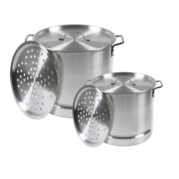 ALUMINUM STEAMER DUAL PIECE SET 32 QT AND 10 QT SILVER