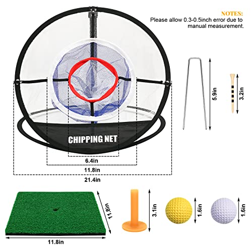 Bac-kitchen Pop Up Golf Chipping Net with Hitting Mat, Golf Target Chipping Net Collapsible 8 Practice Balls 4 Tees Rubber Tee Holder Fixed Tools for Indoor Outdoor Swing (Net+Mat) - Image 2