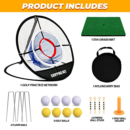 Bac-kitchen Pop Up Golf Chipping Net with Hitting Mat, Golf Target Chipping Net Collapsible 8 Practice Balls 4 Tees Rubber Tee Holder Fixed Tools for Indoor Outdoor Swing (Net+Mat) - Image 4