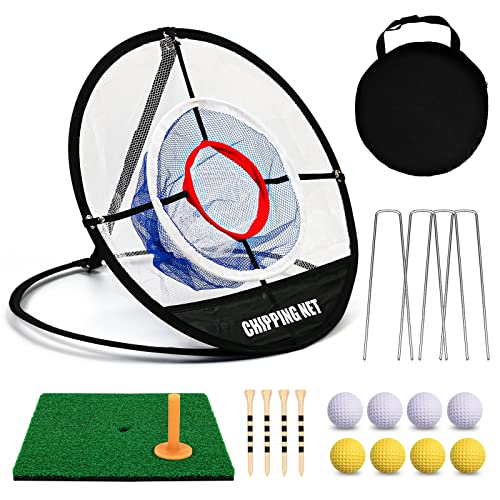Bac-kitchen Pop Up Golf Chipping Net with Hitting Mat, Golf Target Chipping Net Collapsible 8 Practice Balls 4 Tees Rubber Tee Holder Fixed Tools for Indoor Outdoor Swing (Net+Mat) - Image 1