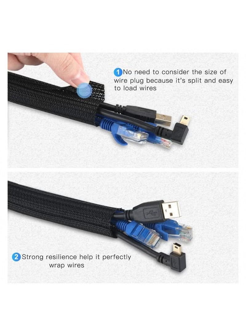 Adjustable Braided Cable Sleeve, Wire Management Sleeve Concealer for TV Table, Computer Cable Sleeve with Flame Retardant Cord Organizer and Protector, 3M/9.84ft, Black - Image 4