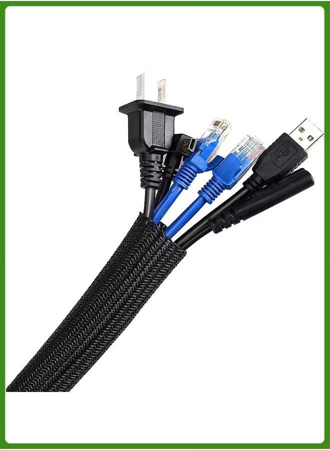 Adjustable Braided Cable Sleeve, Wire Management Sleeve Concealer for TV Table, Computer Cable Sleeve with Flame Retardant Cord Organizer and Protector, 3M/9.84ft, Black - Image 1