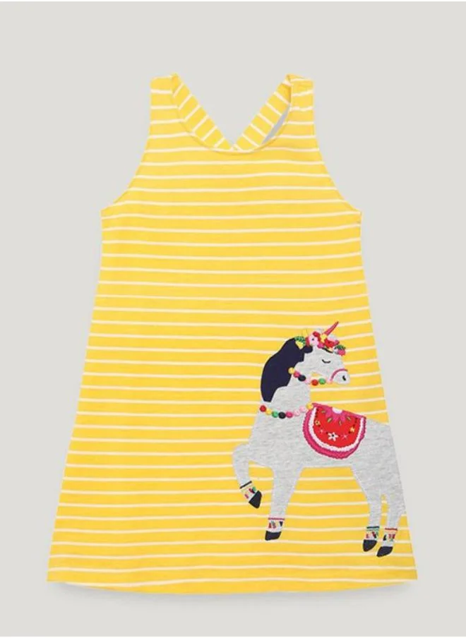 YUNIQEE Yellow A-Line Crew Neck Printed Dress