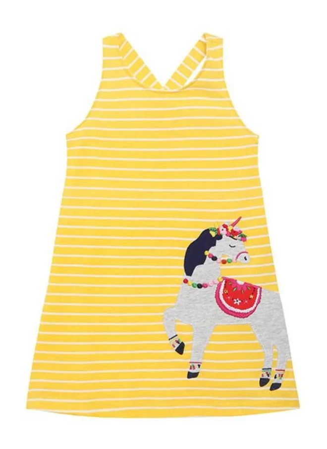 YUNIQEE Yellow A-Line Crew Neck Printed Dress