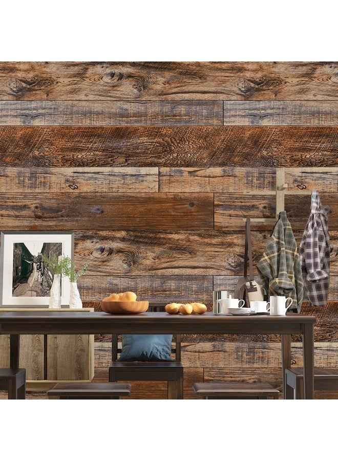 WENMER 11.8" x 78.7" Brown Wood Peel and Stick Wallpaper Shiplap Self Adhesive Wallpaper Wood Plank Wallpaper for Cabinet Countertop Shelf Drawer Wall Door - Image 4