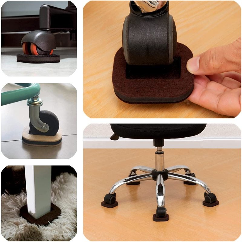 Felt Furniture Caster Cups 15 Pack 3.2x2.8x0.6 Inches High-Density Felt Wheel Stoppers - Brown Floor Protectors for Hardwood Tile Carpet - Image 5