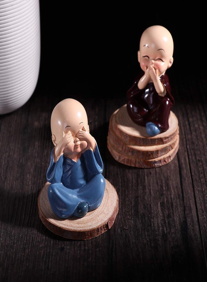 WONIRY Lakshya Resin Kung Fu Cartoon Little Monk Doll Decoration, 4 Baby Monks Figurines (Buddha) Idols for Home Decor, Car Dashboard [Multicolour] Showpiece - Image 4
