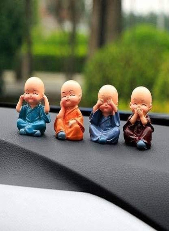 WONIRY Lakshya Resin Kung Fu Cartoon Little Monk Doll Decoration, 4 Baby Monks Figurines (Buddha) Idols for Home Decor, Car Dashboard [Multicolour] Showpiece - Image 2