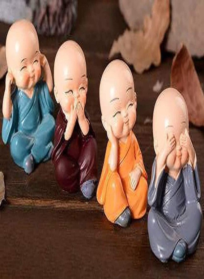 WONIRY Lakshya Resin Kung Fu Cartoon Little Monk Doll Decoration, 4 Baby Monks Figurines (Buddha) Idols for Home Decor, Car Dashboard [Multicolour] Showpiece - Image 3