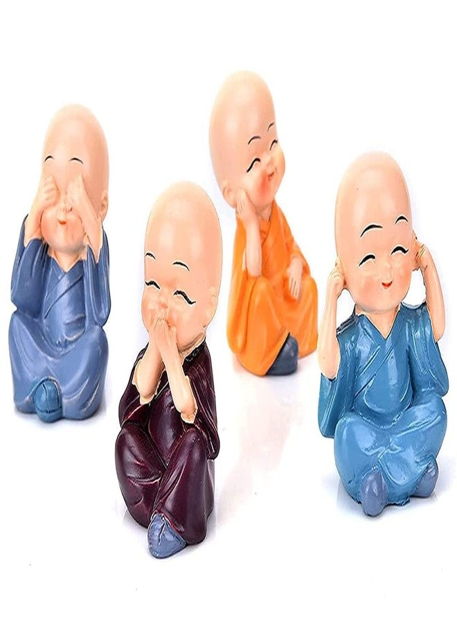 WONIRY Lakshya Resin Kung Fu Cartoon Little Monk Doll Decoration, 4 Baby Monks Figurines (Buddha) Idols for Home Decor, Car Dashboard [Multicolour] Showpiece - Image 1