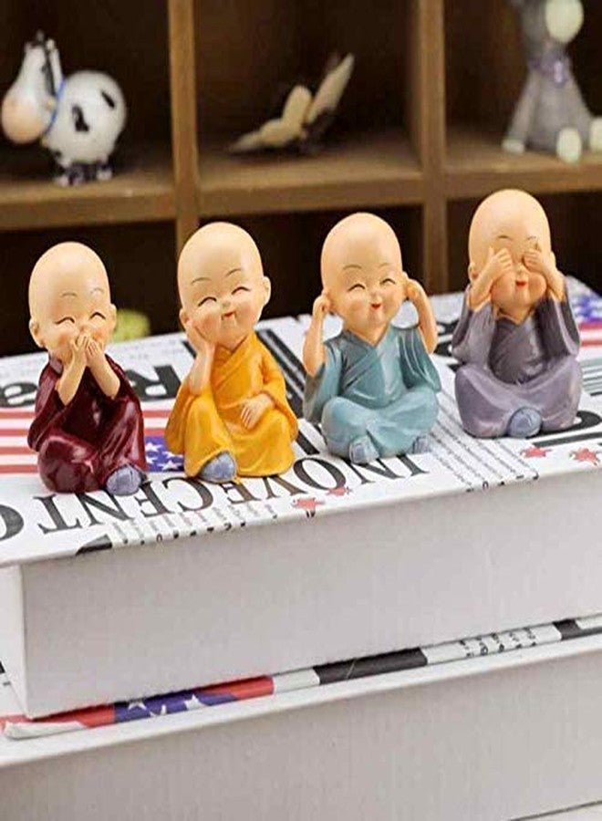 WONIRY Lakshya Resin Kung Fu Cartoon Little Monk Doll Decoration, 4 Baby Monks Figurines (Buddha) Idols for Home Decor, Car Dashboard [Multicolour] Showpiece - Image 5