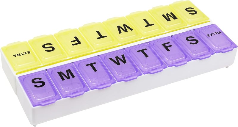 Ezy Dose EZY DOSE Weekly (14-Day) Pill Case, Medicine Planner, Vitamin Organizer, Large Snap Compartments, Easy-To-Open, BPA Free, Color May Vary, BPA Free 