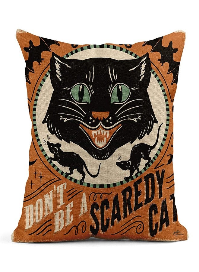 rouihot Set of 4 Linen Throw Pillow Covers 18x18 Inch Vintage Halloween Scaredy Cats Pumpkins Skeletons Home Decor Pillowcase Square Cushion Covers for Sofa Bed Couch - Image 5