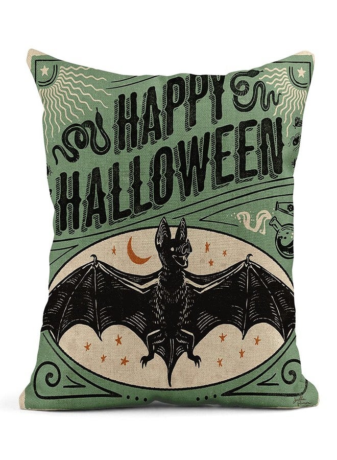 rouihot Set of 4 Linen Throw Pillow Covers 18x18 Inch Vintage Halloween Scaredy Cats Pumpkins Skeletons Home Decor Pillowcase Square Cushion Covers for Sofa Bed Couch - Image 4