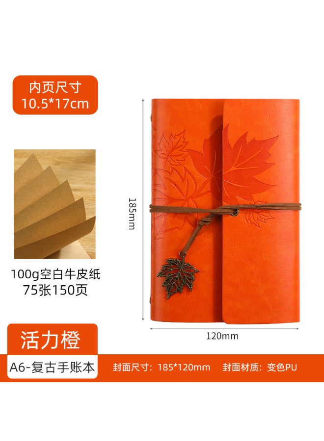 Boyi Retro Travel Pu Hand Ledger Soft Leather Loose-leaf Notebook A6a7 Portable Notebook Maple Leaf Diary - Image 1
