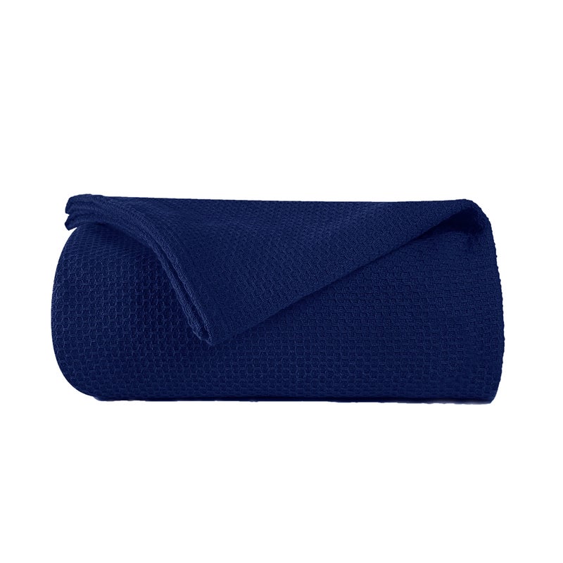 BOUTIQUO 100 Cotton Bed Blanket Breathable Thermal Twin Size Soft Honeycomb Waffle Blanket 60x90 Perfect for Layering Any Bed for All Season Navy Blue