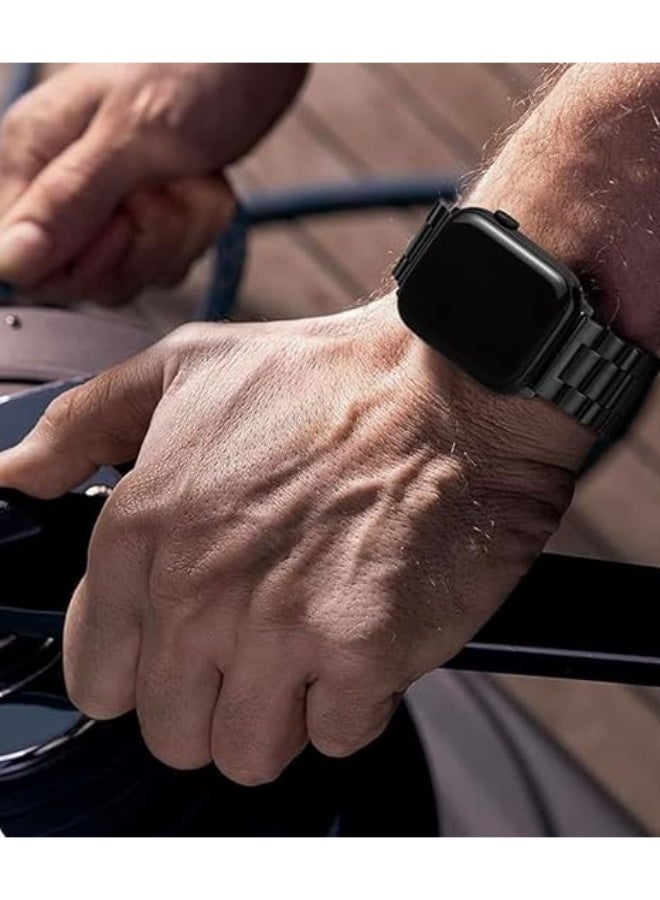 حزام متوافق مع أحزمة ساعة Apple Watch Ultra/Ultra 2، SE، Series 9 8 7 6 5 38 مم 40 مم 41 مم 42 مم 44 مم 45 مم 49 مم، أشرطة من الفولاذ المقاوم للصدأ للنساء والرجال (الساعة غير متضمنة) أسود - Image 3