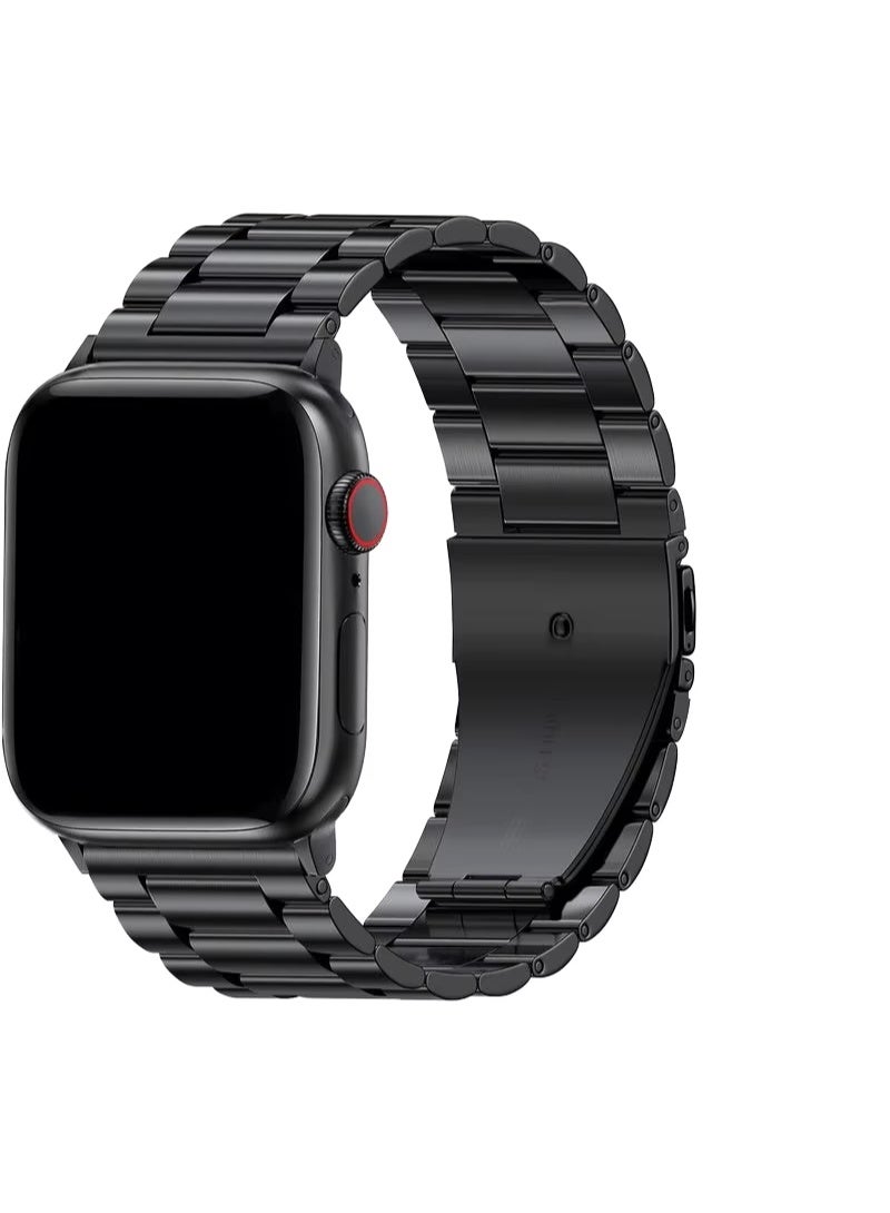 حزام متوافق مع أحزمة ساعة Apple Watch Ultra/Ultra 2، SE، Series 9 8 7 6 5 38 مم 40 مم 41 مم 42 مم 44 مم 45 مم 49 مم، أشرطة من الفولاذ المقاوم للصدأ للنساء والرجال (الساعة غير متضمنة) أسود - Image 1