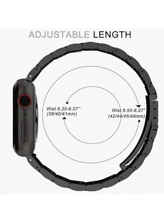 حزام متوافق مع أحزمة ساعة Apple Watch Ultra/Ultra 2، SE، Series 9 8 7 6 5 38 مم 40 مم 41 مم 42 مم 44 مم 45 مم 49 مم، أشرطة من الفولاذ المقاوم للصدأ للنساء والرجال (الساعة غير متضمنة) أسود - Image 4