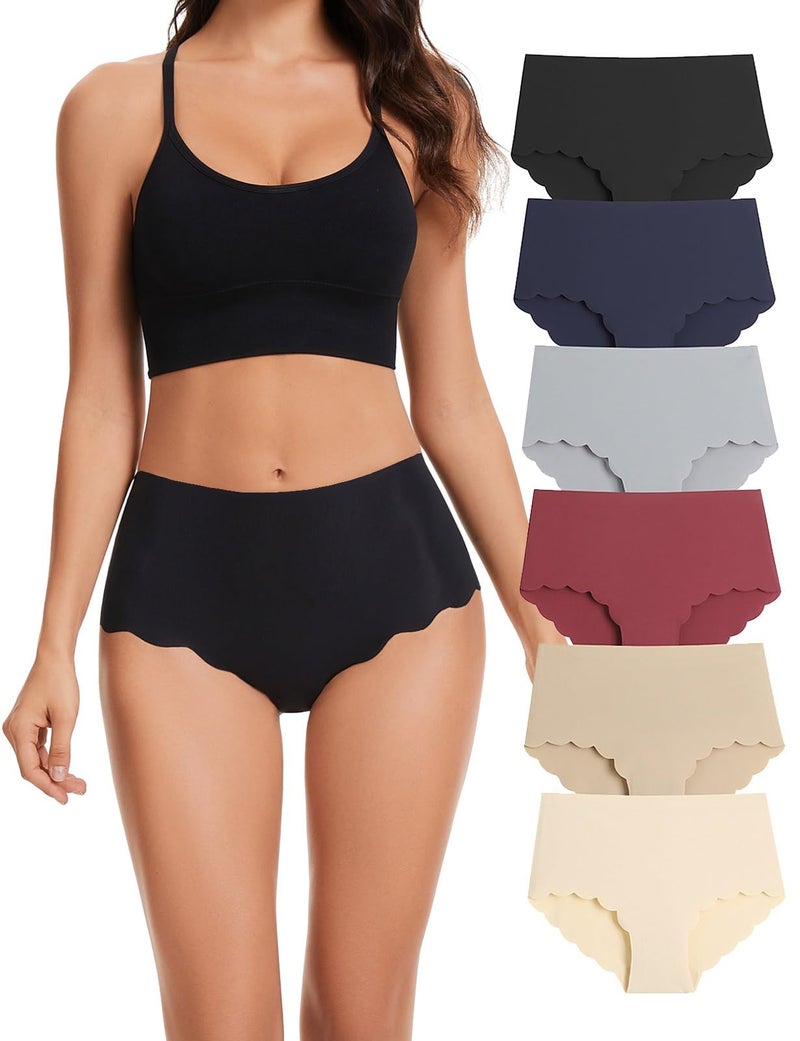 Caterlove Women's High Waisted Seamless Underwear No Show Wave Edge Bikini Panties Full Coverage Hipster 6 Pack (A, Large) - Image 1