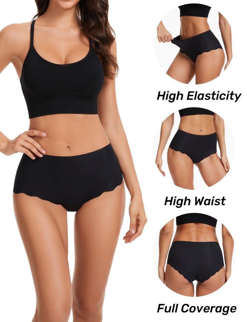 Caterlove Women's High Waisted Seamless Underwear No Show Wave Edge Bikini Panties Full Coverage Hipster 6 Pack (A, Large) - Image 4