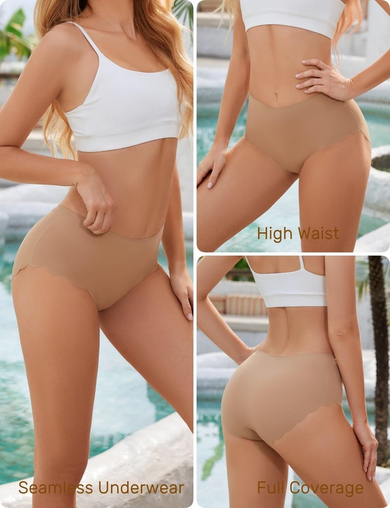 Caterlove Women's High Waisted Seamless Underwear No Show Wave Edge Bikini Panties Full Coverage Hipster 6 Pack (A, Large) - Image 2