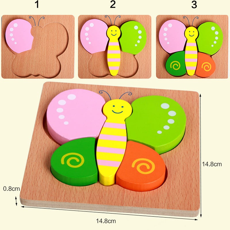Wooden 3D Three-Dimensional Puzzle Thickened Animal Cartoon Traffic Puzzle Toy For Infants And Babies - Image 4