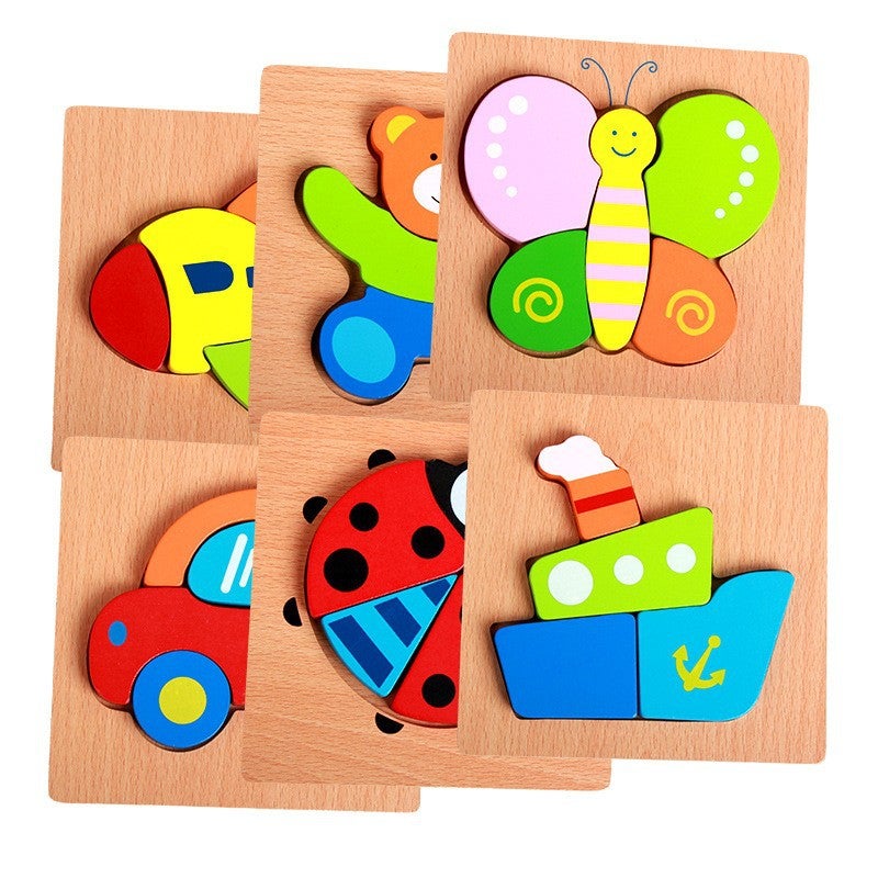 Wooden 3D Three-Dimensional Puzzle Thickened Animal Cartoon Traffic Puzzle Toy For Infants And Babies - Image 3