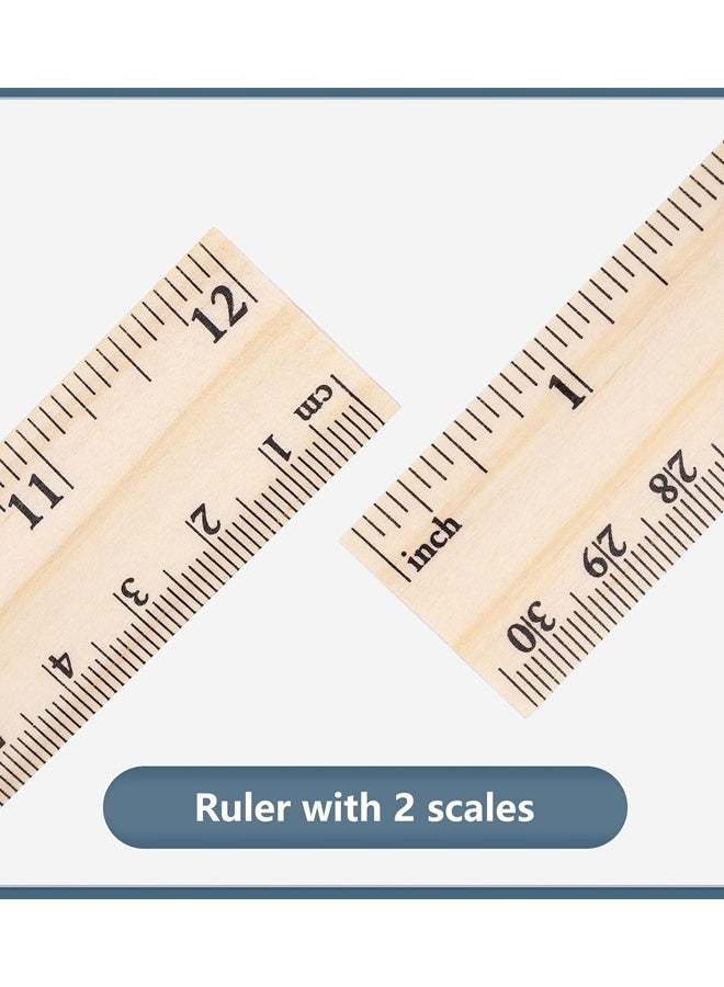 مجموعة من 10 مساطر خشبية بطول 12 بوصة، مساطر قياس خشبية بالجملة للطلاب والمعلمين في الفصول الدراسية، مقياسان - Image 3