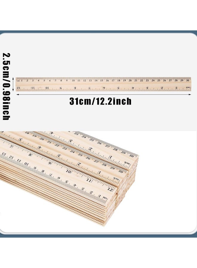 مجموعة من 10 مساطر خشبية بطول 12 بوصة، مساطر قياس خشبية بالجملة للطلاب والمعلمين في الفصول الدراسية، مقياسان - Image 2