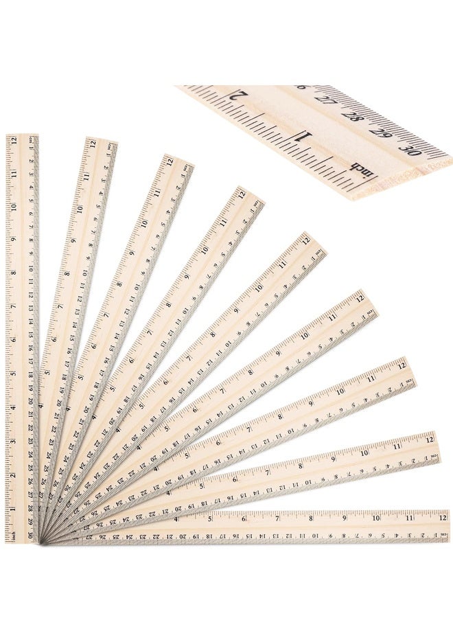 مجموعة من 10 مساطر خشبية بطول 12 بوصة، مساطر قياس خشبية بالجملة للطلاب والمعلمين في الفصول الدراسية، مقياسان - Image 1