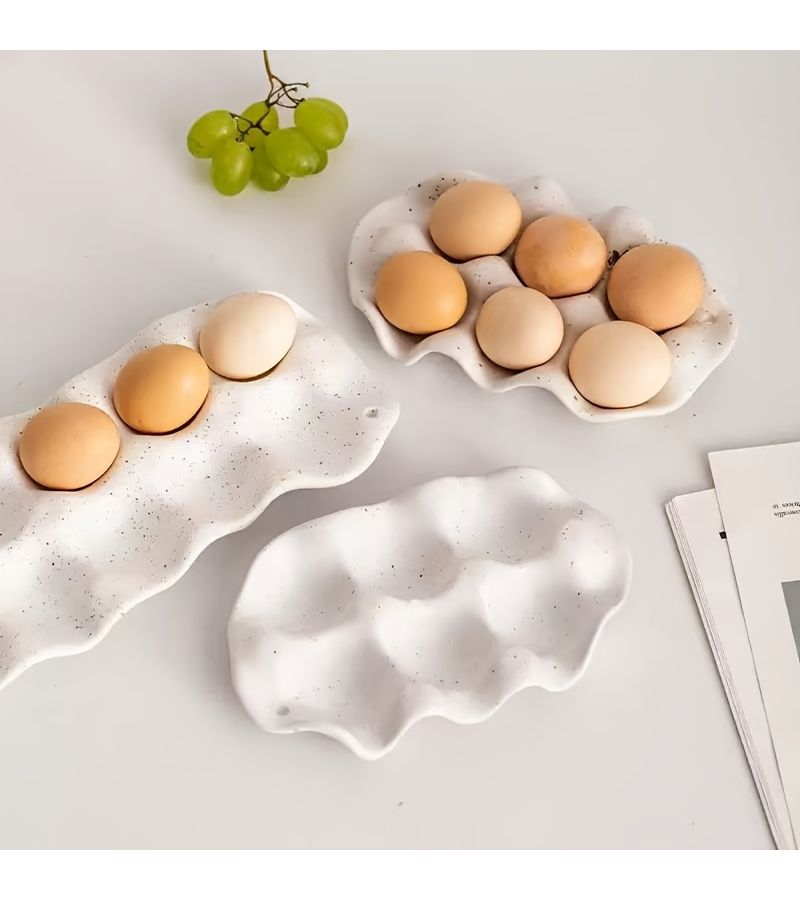Simple White Porcelain Egg Tray Kitchen Organizer Fresh Keeping Box - Image 1