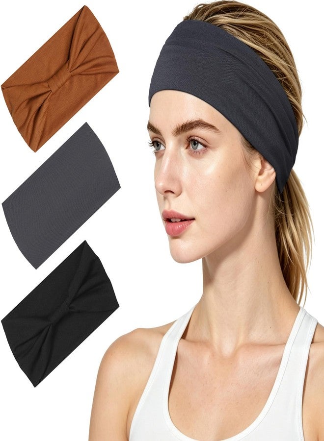 WantGor Headbands for Women, Wide Elastic Headband Large Knotted Head Bands Thick Sports Stretchy Sweat Bands Hair Accessories for Gym, Workout, Makeup, Running, 3 Pack (Black, Dark Grey, Coffee) - Image 1