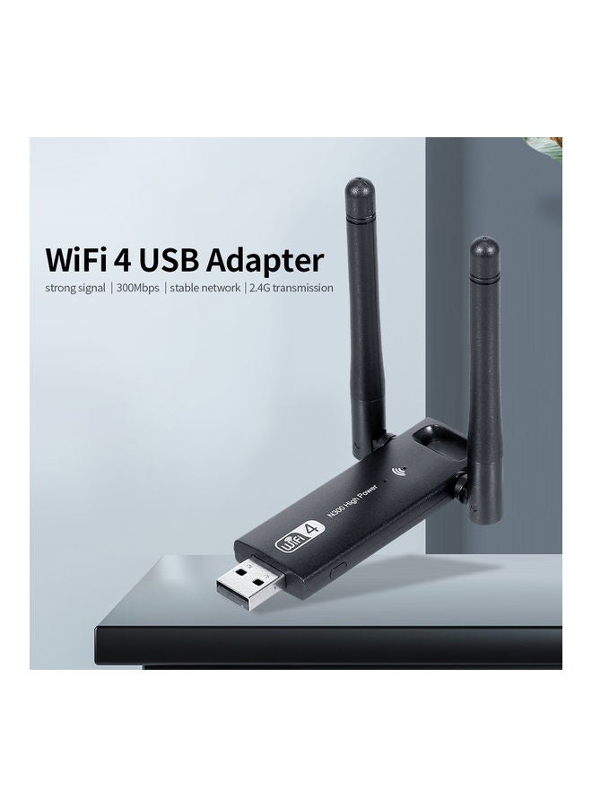 محول واي فاي لاسلكي بسرعة 300 ميجابت في الثانية مزود ب 4 منافذ USB . أسود - Image 2