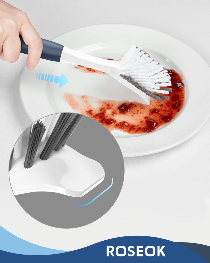 ROSEOK Dish Brush with Built-in Scraper,Kitchen Scrub Brush for Cleaning Dishes,Pots,Non-Stick Pans and Sinks,Navy Blue,2 Pack - Image 2