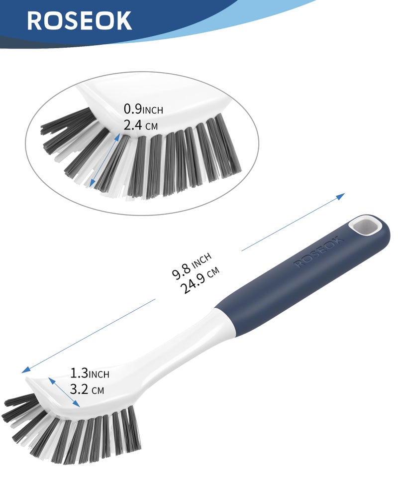 ROSEOK Dish Brush with Built-in Scraper,Kitchen Scrub Brush for Cleaning Dishes,Pots,Non-Stick Pans and Sinks,Navy Blue,2 Pack - Image 4