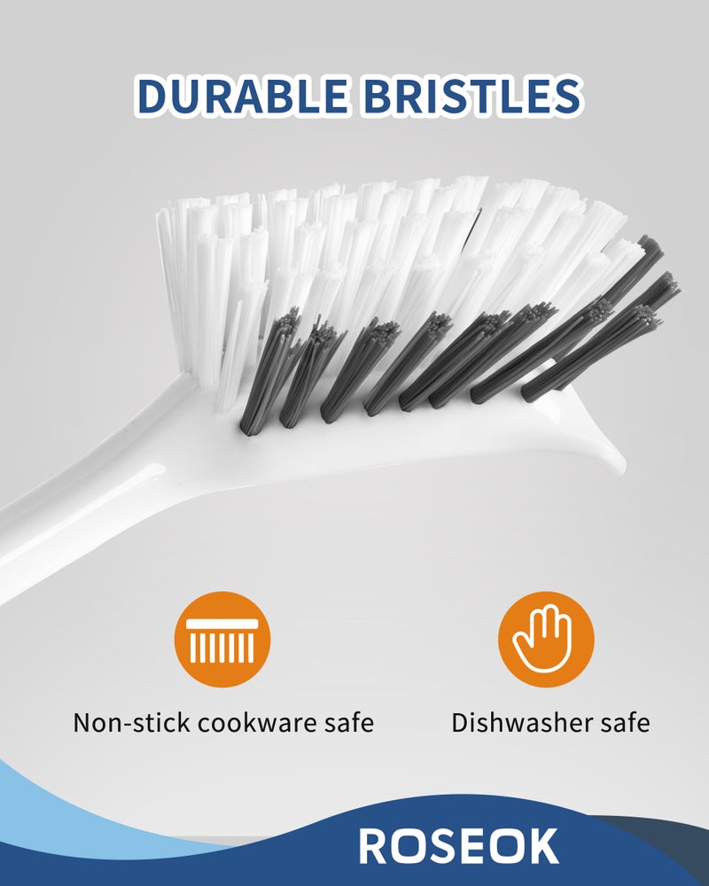 ROSEOK Dish Brush with Built-in Scraper,Kitchen Scrub Brush for Cleaning Dishes,Pots,Non-Stick Pans and Sinks,Navy Blue,2 Pack - Image 3
