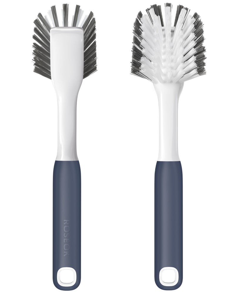 ROSEOK Dish Brush with Built-in Scraper,Kitchen Scrub Brush for Cleaning Dishes,Pots,Non-Stick Pans and Sinks,Navy Blue,2 Pack - Image 1
