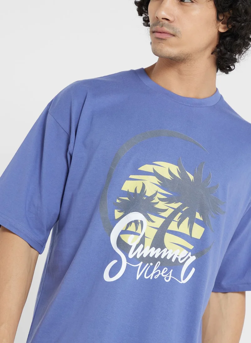 Seventy Five Contrast Printed T Shirt