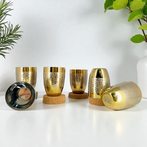 Classic Steels Stainless Steel Gold Laser Lotus Glass Set of 6 for Water, Milk, Lassi & Juice | International Standard Food Grade PVD Gold Coating | 300 ML Each | 1 Year Guarantee - Image 1