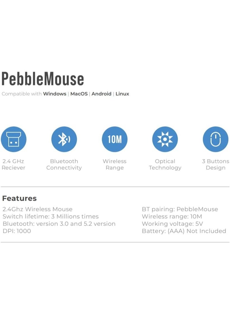 blupebble Pebble Silent Wireless Mouse | Dual Mode Bluetooth & 2.4GHz USB Receiver | Slim, Rechargeable, Ergonomic Design for Laptop, PC, Mac, Tablet - Image 4