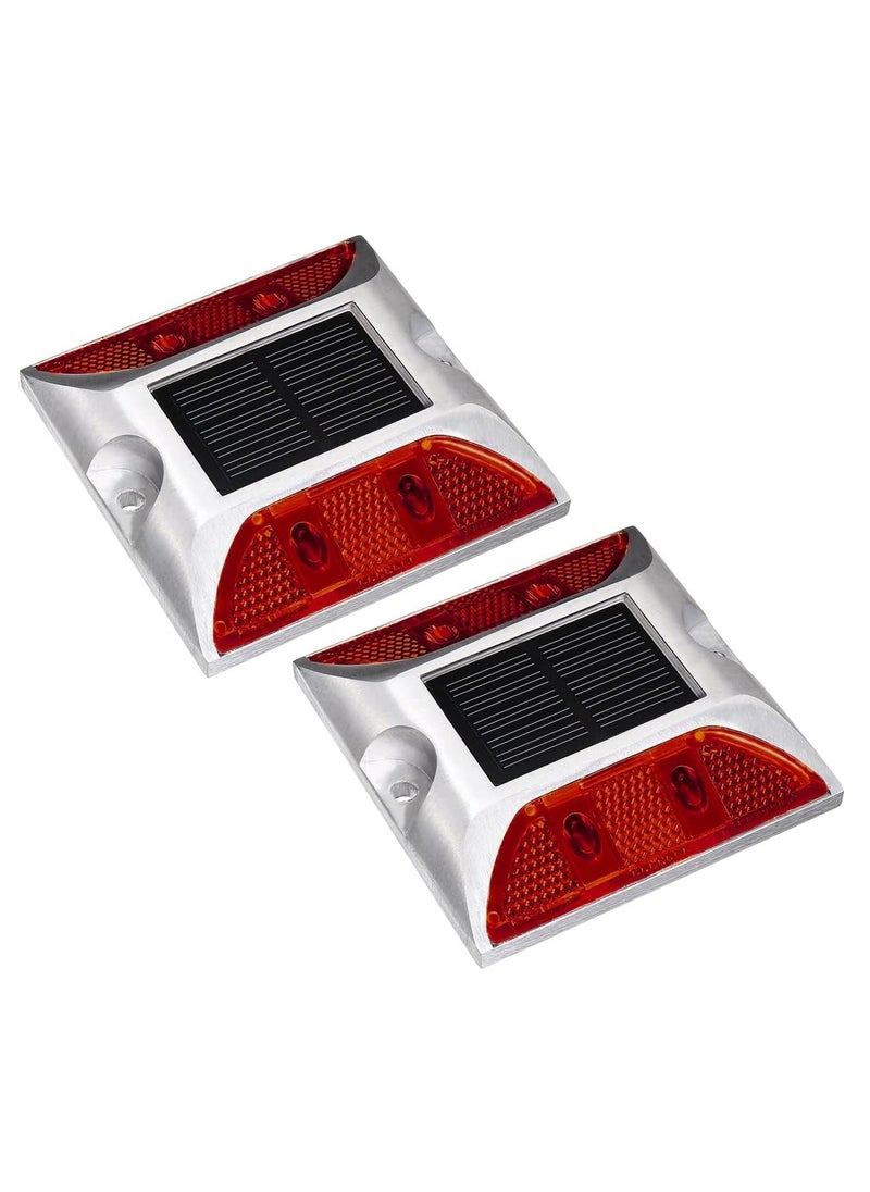 RACO - RACO Solar Road Stud Light Road Reflector Waterproof LED Marker Spike Lamp for Driveways, Pathways, and Roads Cast Aluminium Long-Lasting Battery for Outdoor Safety (Red, Pack of 2) - Image 1