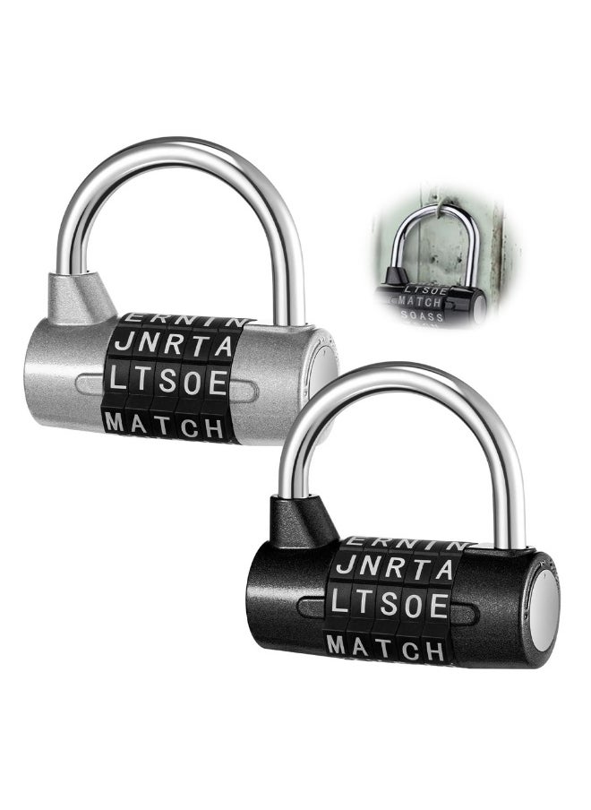 Generic 5-Digit Combination Lock, Heavy Duty Metal Word Lock, Keyless Resettable Safety Padlock for School Gym Lockers, Toolbox, Hasp Cabinet, 2 Pcs, Silver & Black  - Image 1