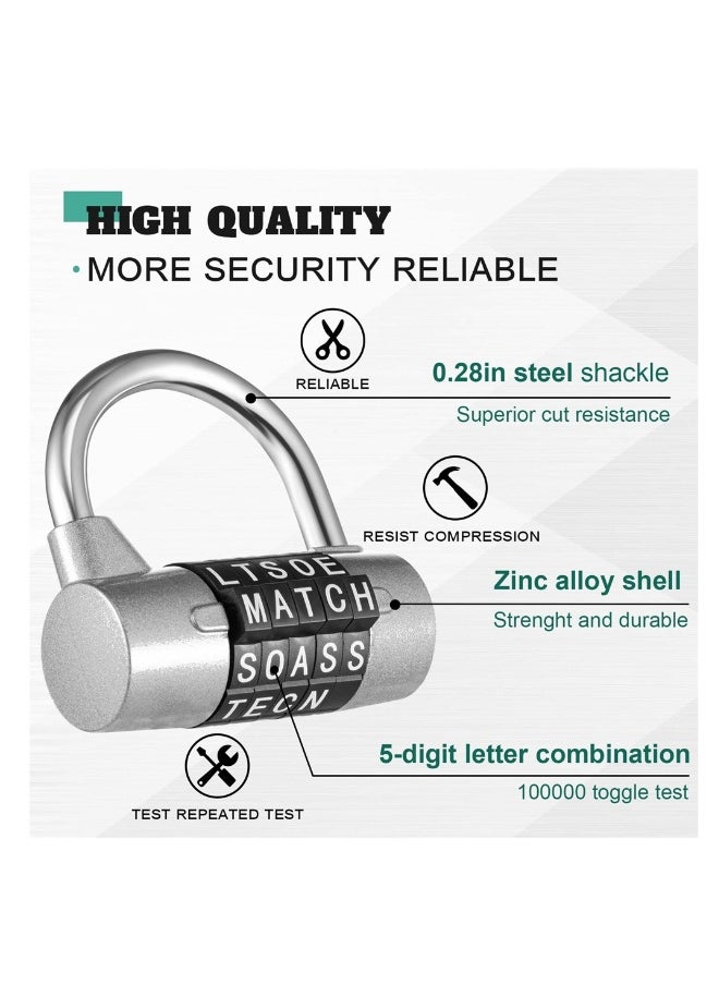 Generic 5-Digit Combination Lock, Heavy Duty Metal Word Lock, Keyless Resettable Safety Padlock for School Gym Lockers, Toolbox, Hasp Cabinet, 2 Pcs, Silver & Black  - Image 5