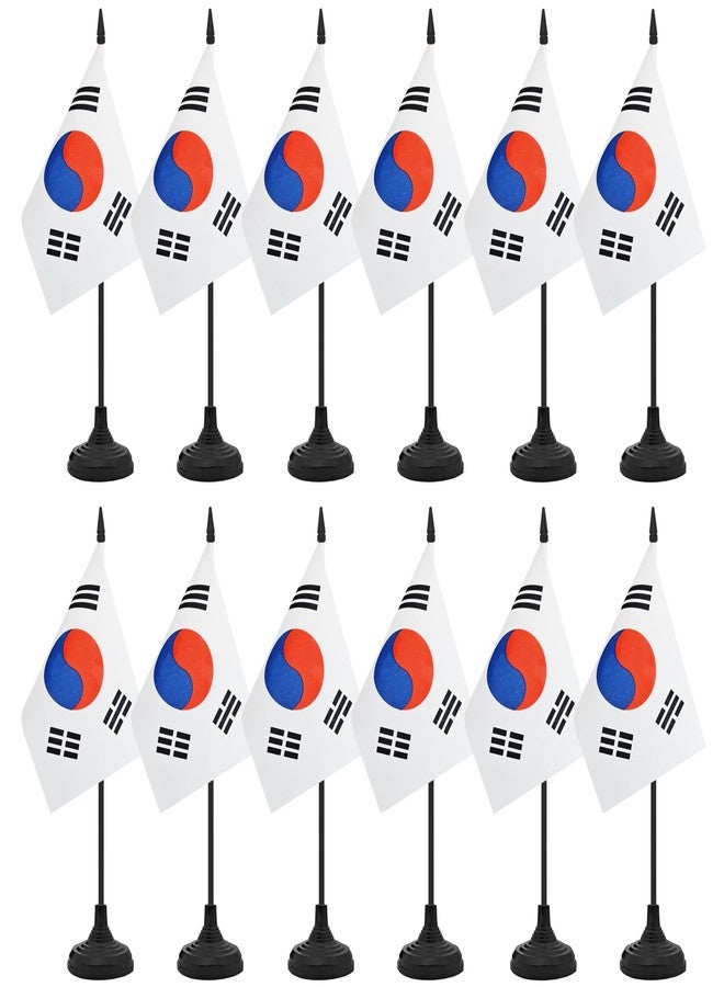 TrendPow 12 Pack Korea Desk Flag Set, Korean Table Office Flag, Small Miniature Desktop Flag With Black Pole and Black Base, Classroom, Offices Meeting Desk Decoration (Korea) - Image 1