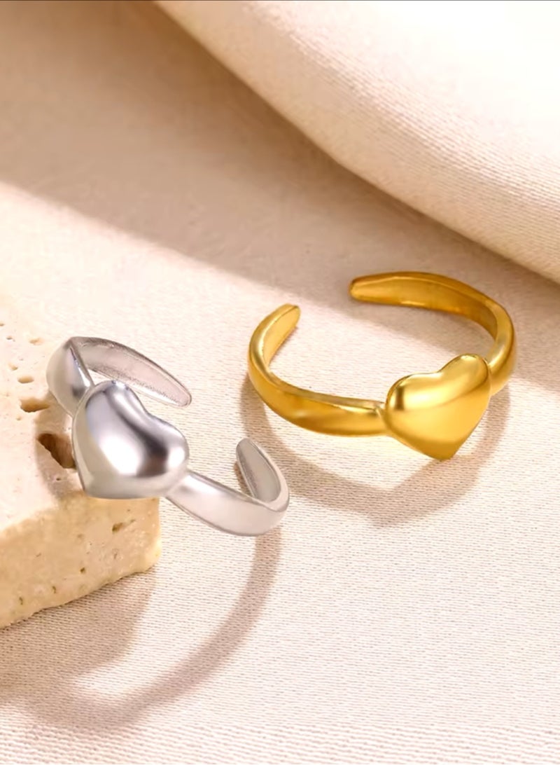 إيكوال طقم مكون من خاتمين نسائي من الاستانلس ستيل باللونين الفضي والذهبي بمقاس موحد - Image 1