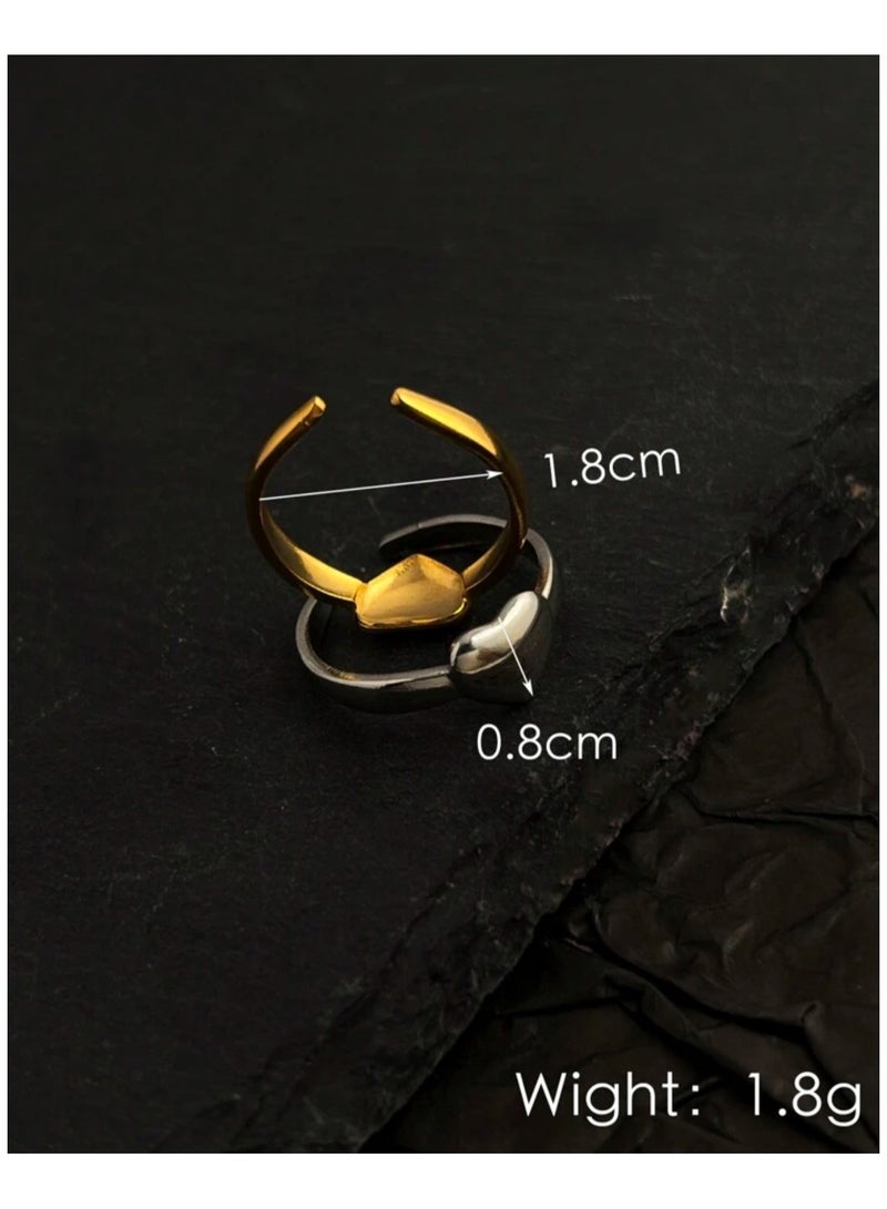 إيكوال طقم مكون من خاتمين نسائي من الاستانلس ستيل باللونين الفضي والذهبي بمقاس موحد - Image 4